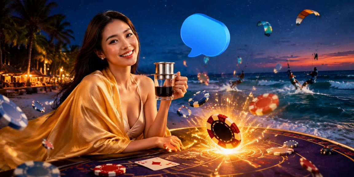Bàn baccarat VIP tại Mũi Né bên ly cà phê buổi chiều tà